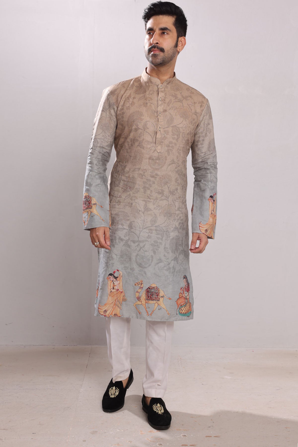 Printed Ombre Pure Linen Kurta