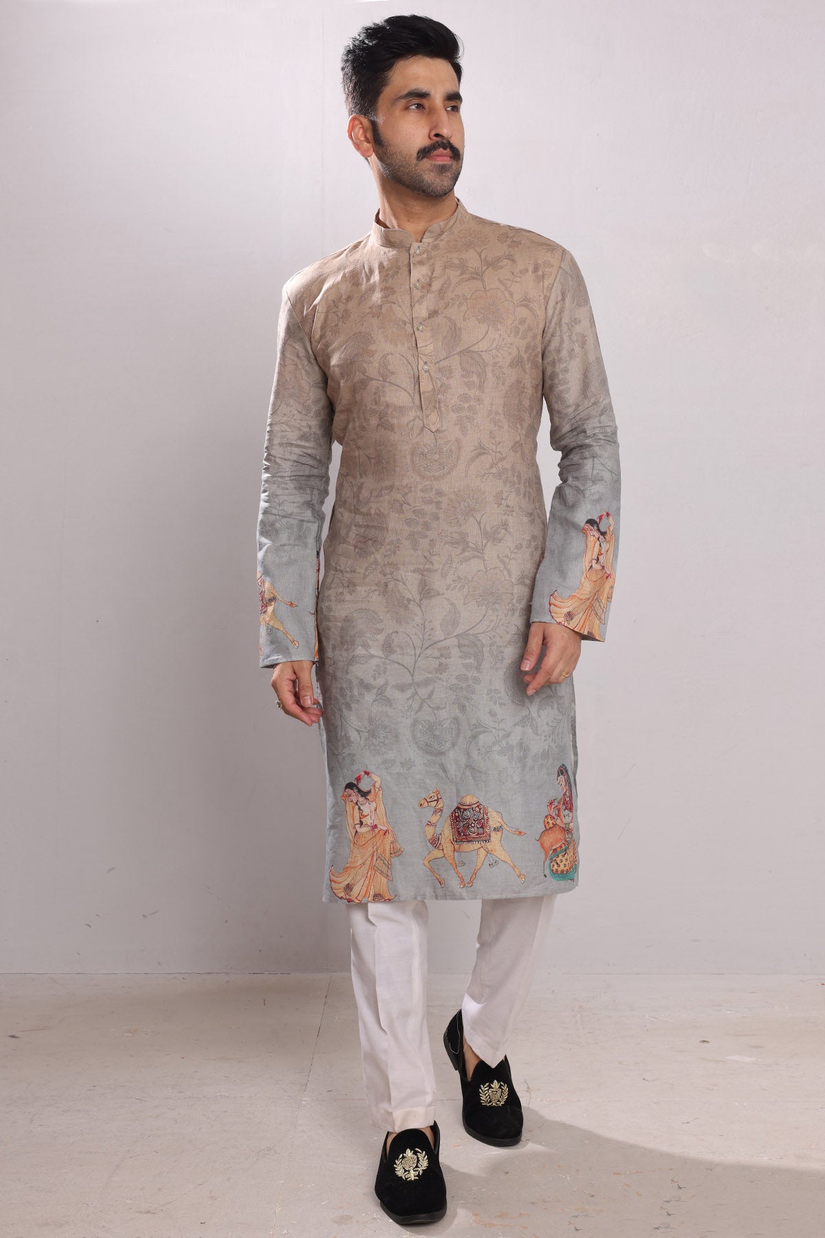 Printed Ombre Pure Linen Kurta