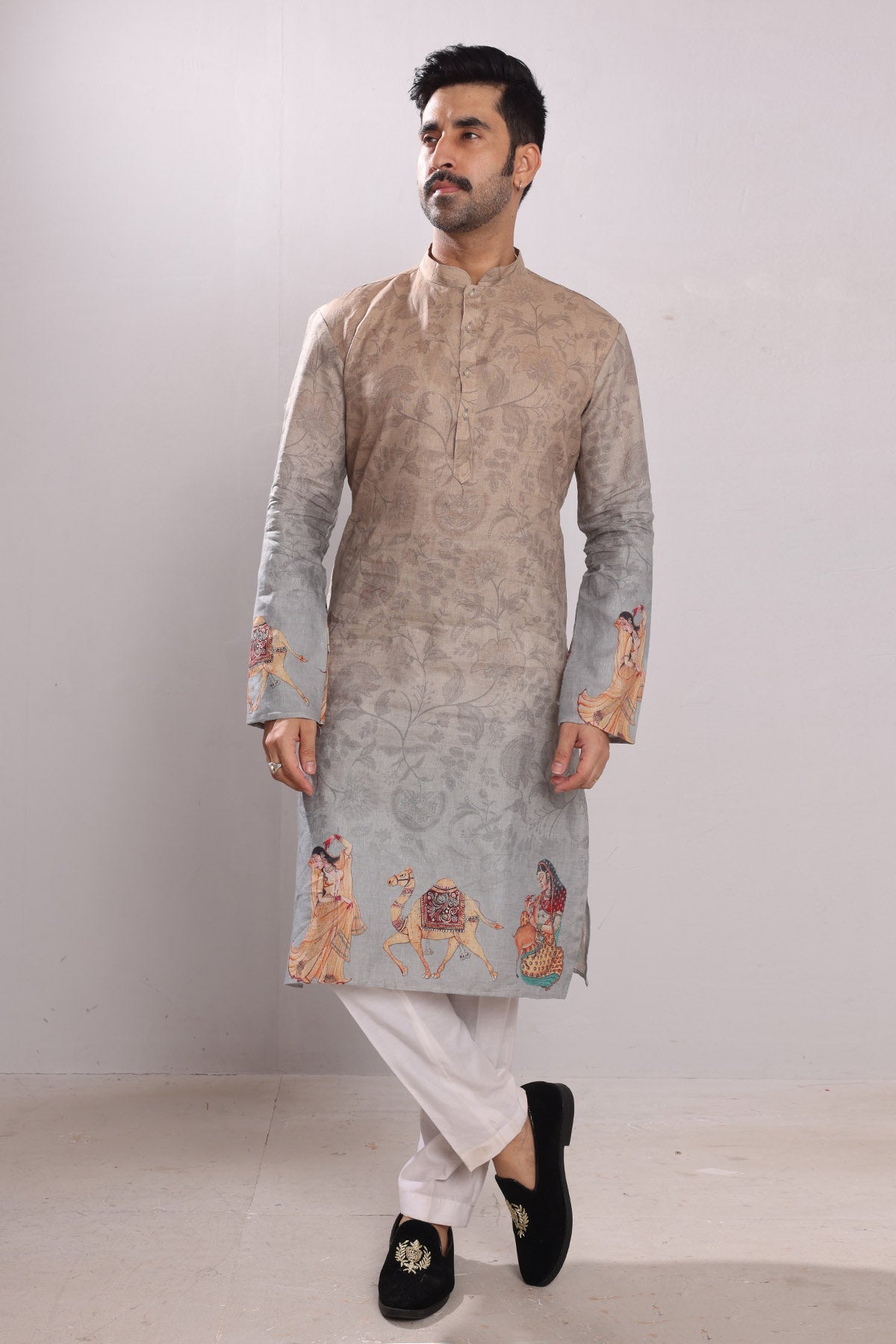 Buy Printed Ombre Pure Linen Kurta by SNEHA B - Men for men online at ScrollnShops