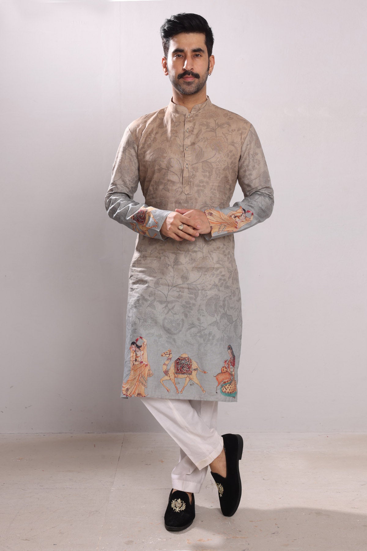 Printed Ombre Pure Linen Kurta
