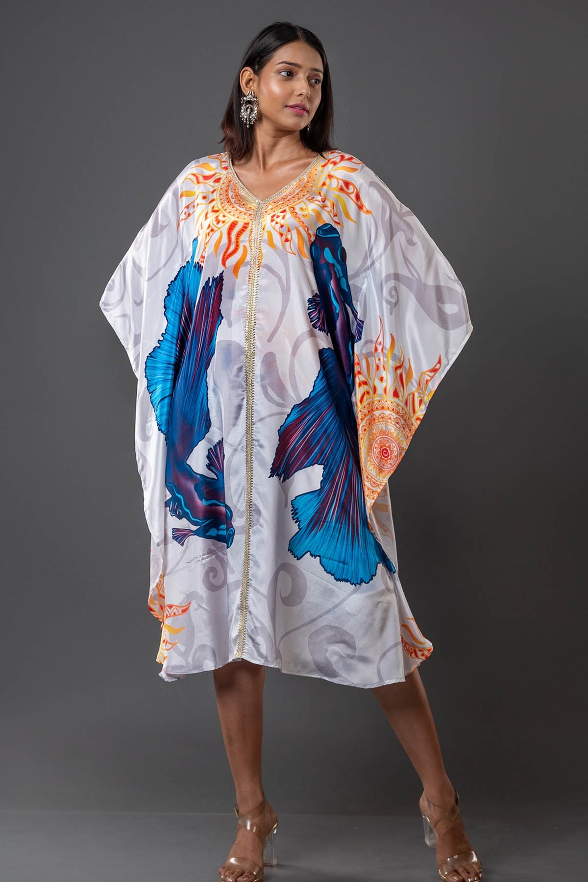 Buy Klothinn Multicolor Printed Kaftan Dress: Effortless Chic for women At ScrollnShops
