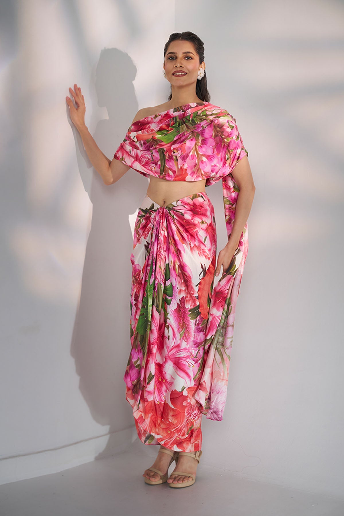 Buy Floral Pink Indo-Western Set for women by Ricka Gauba online available at scrollnshops