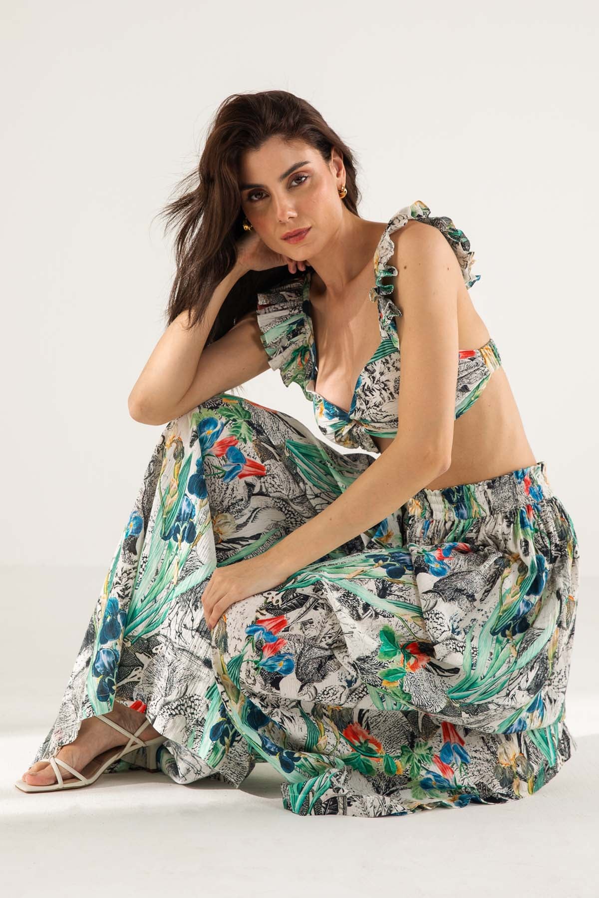 Printed Top & Flared Pants Set