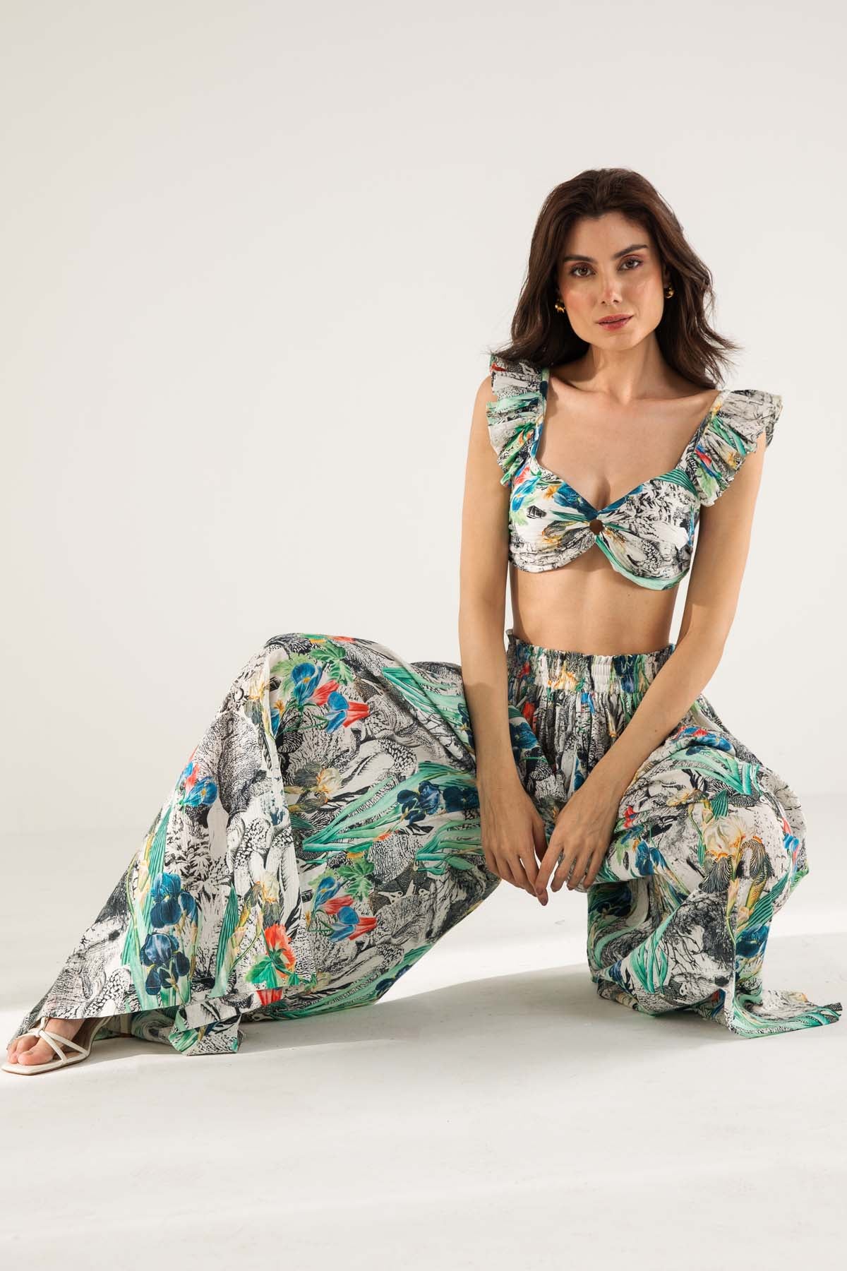 Printed Top & Flared Pants Set