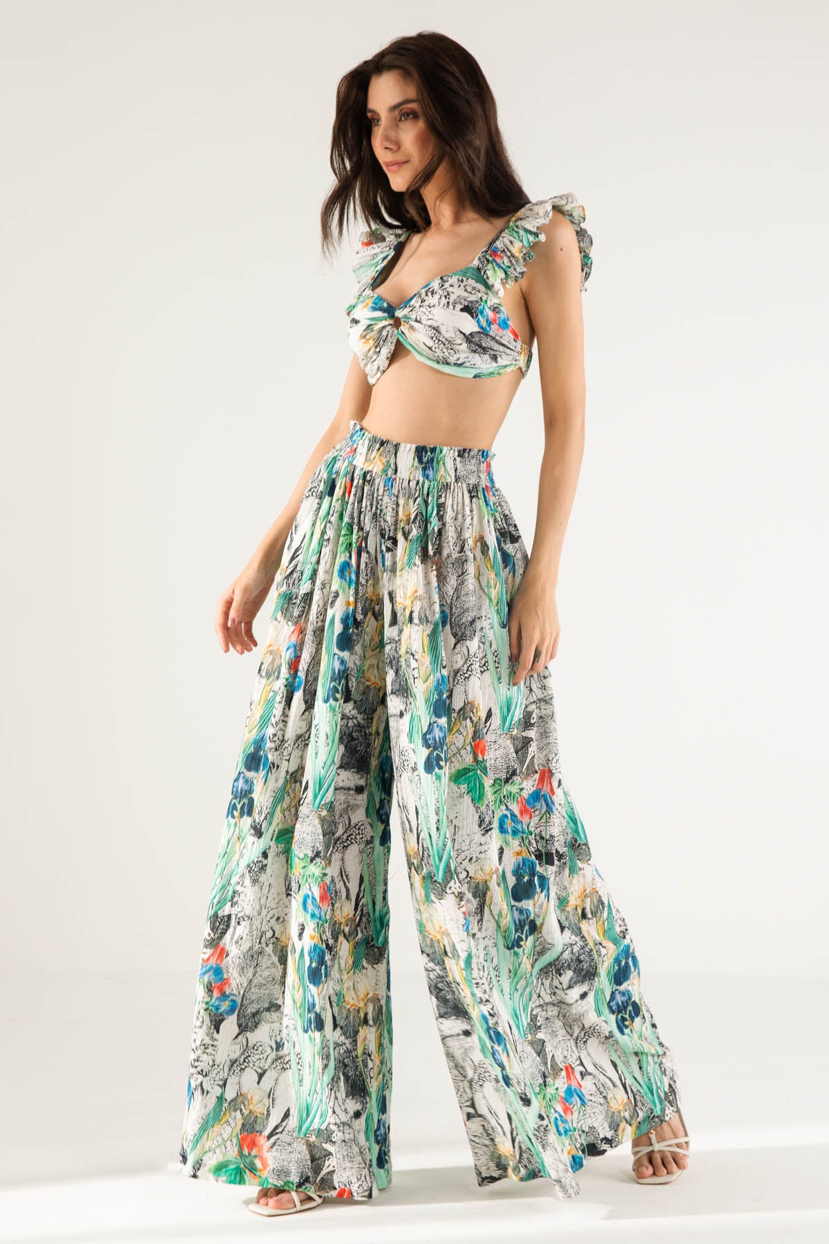 Printed Top & Flared Pants Set