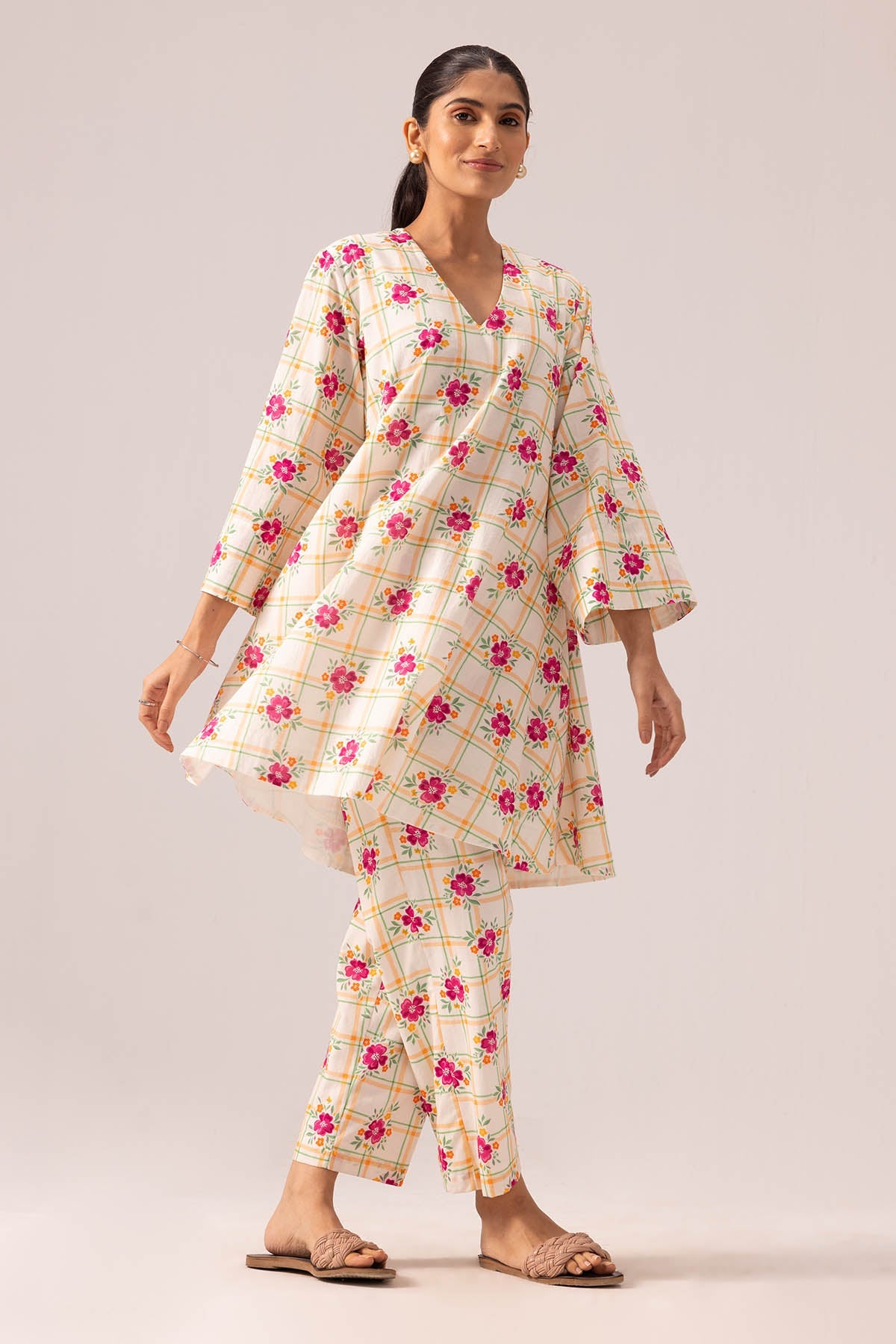 Buy Printed V-Neck Cotton Kurta Set By Label Shreya Sharma For Women Online at ScrollnShops