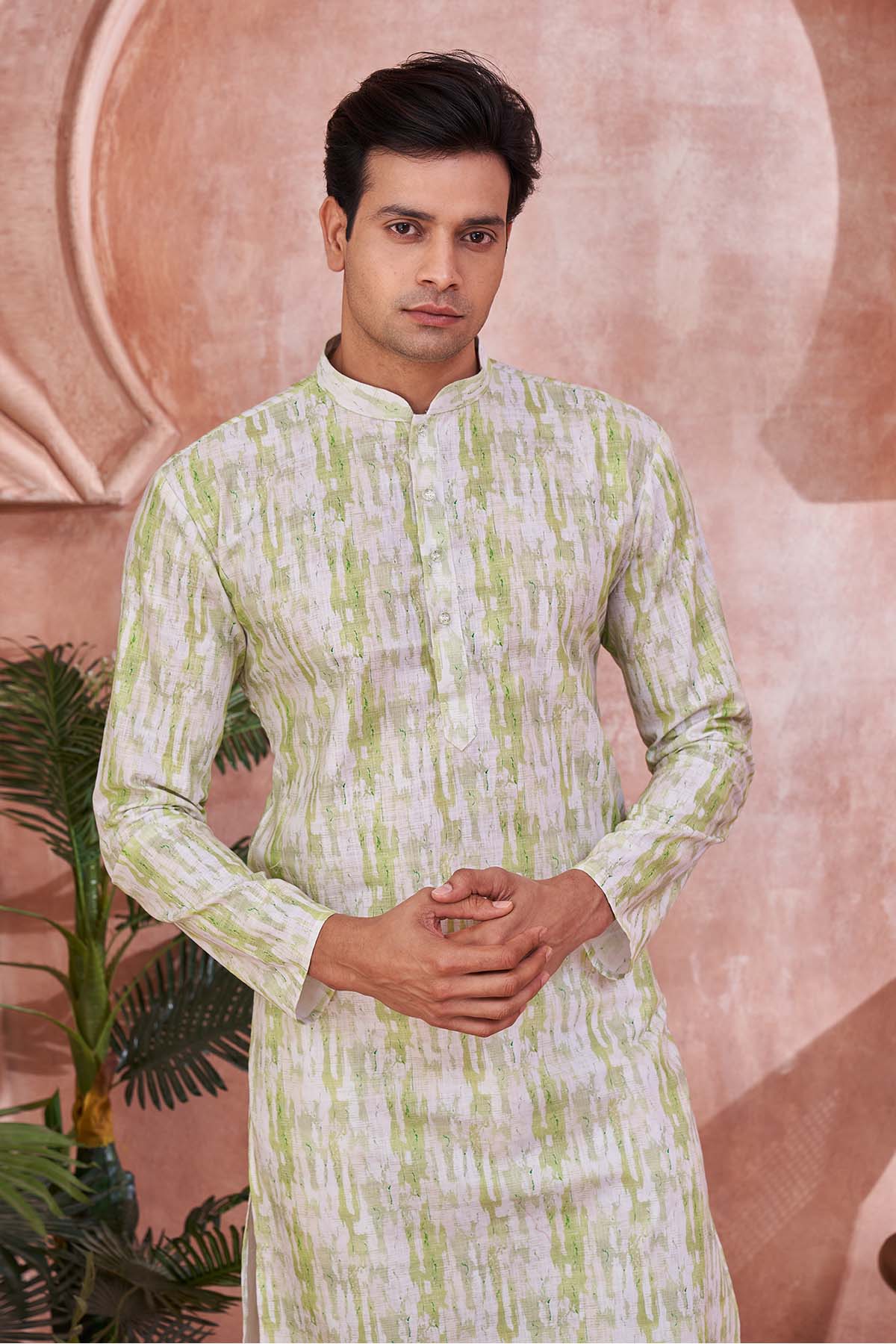 Printed White Green Cotton Kurta