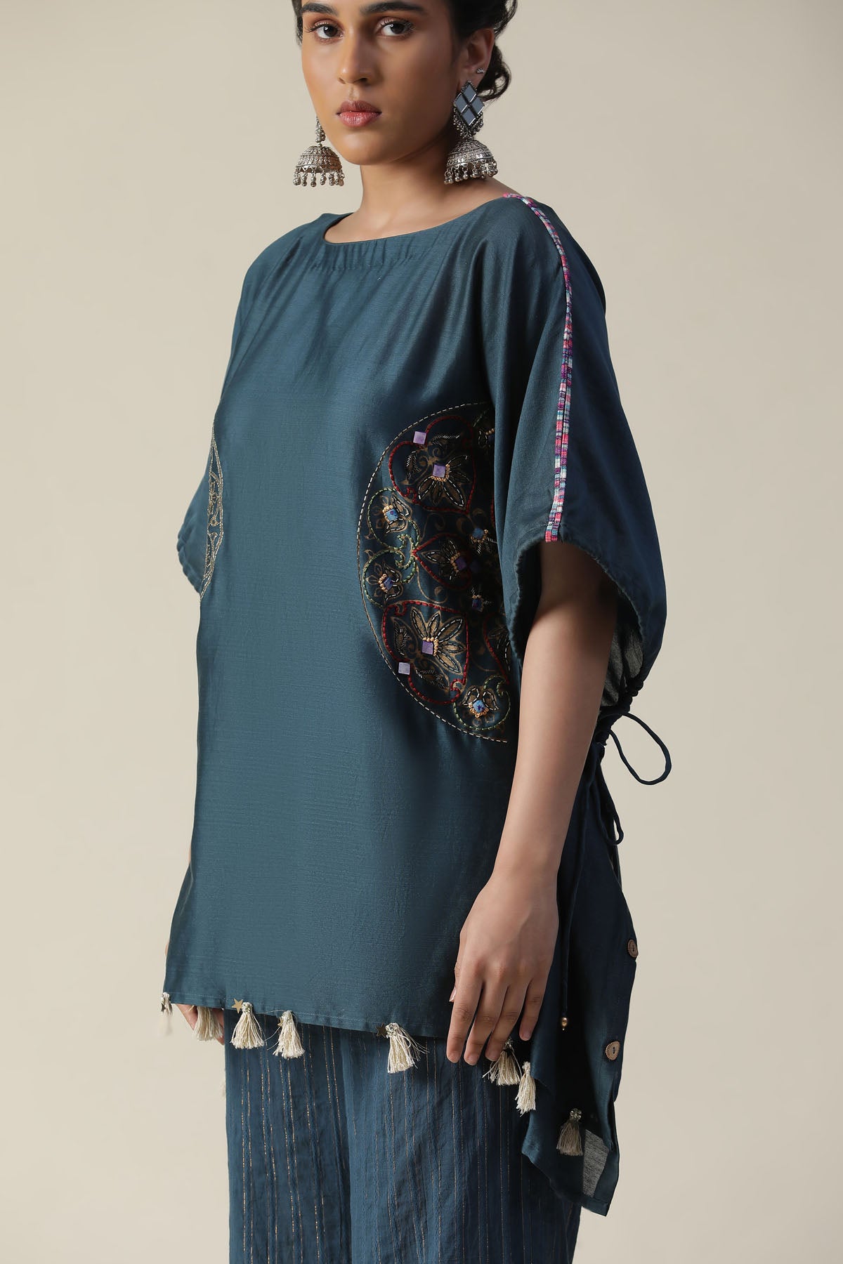 Prussian Blue Embroidered Kaftan Set