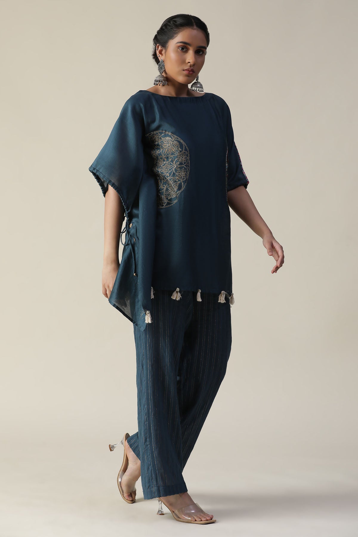 Prussian Blue Embroidered Kaftan Set