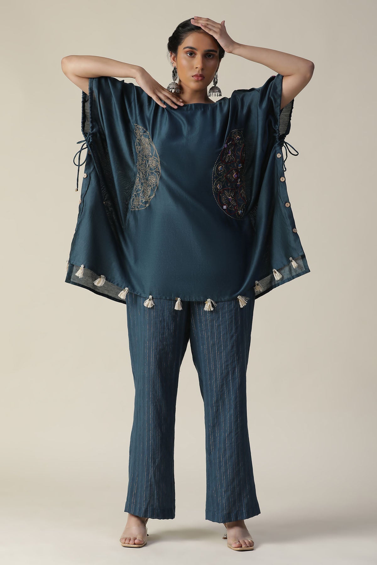 Prussian Blue Embroidered Kaftan Set