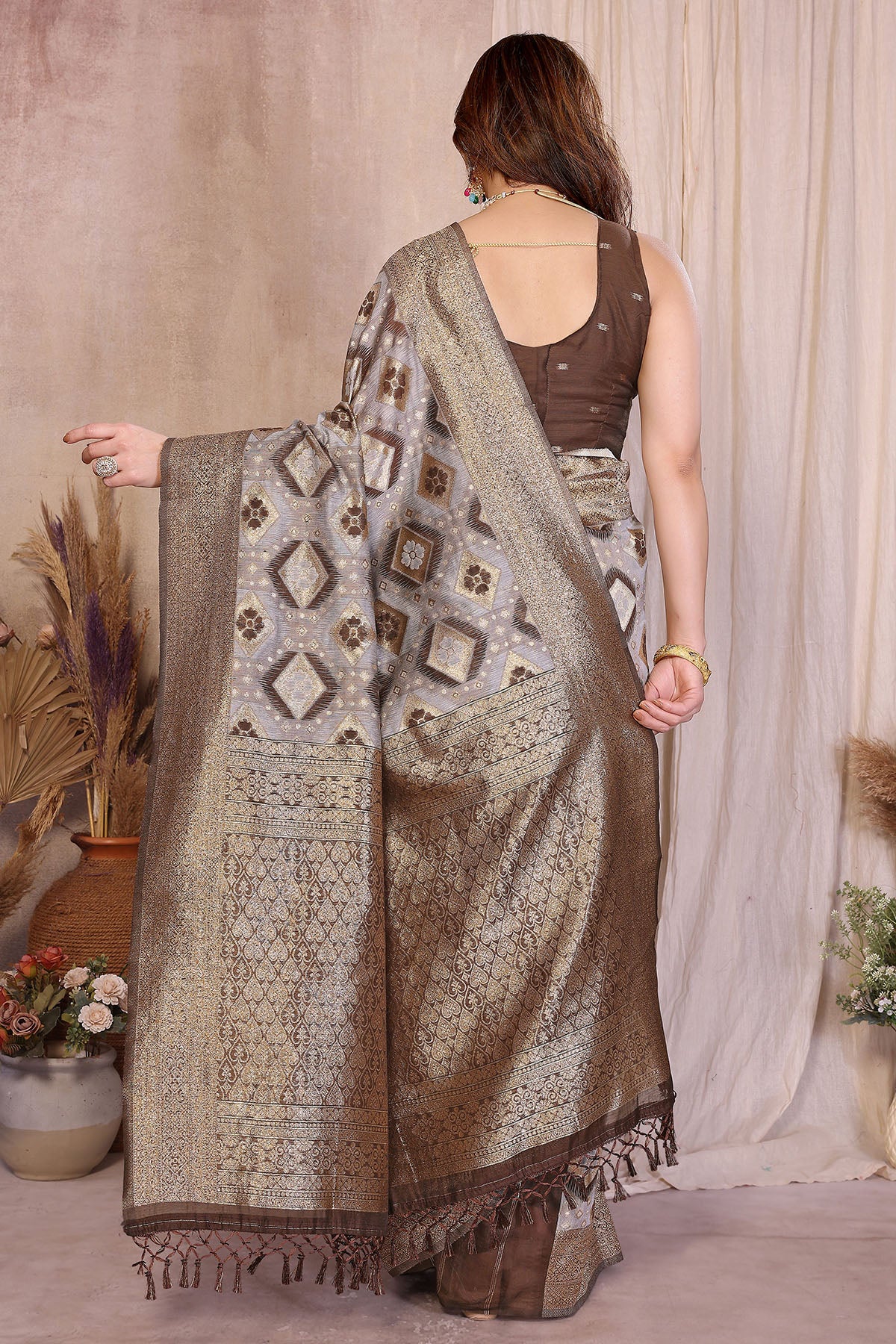Pure Cotton Brown Weave Saree