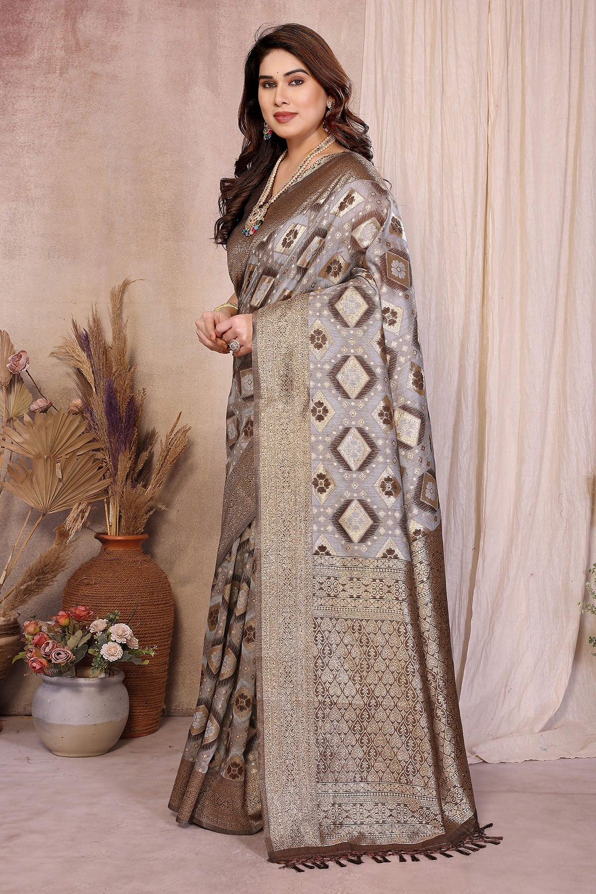 Pure Cotton Brown Weave Saree