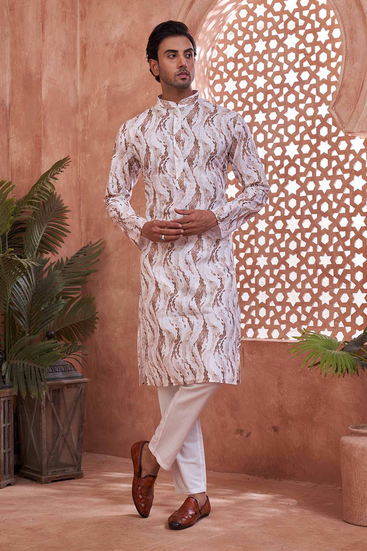 Buy Pure Cotton Brown White Kurta by SNEHA B - Men for online at ScrollnShops