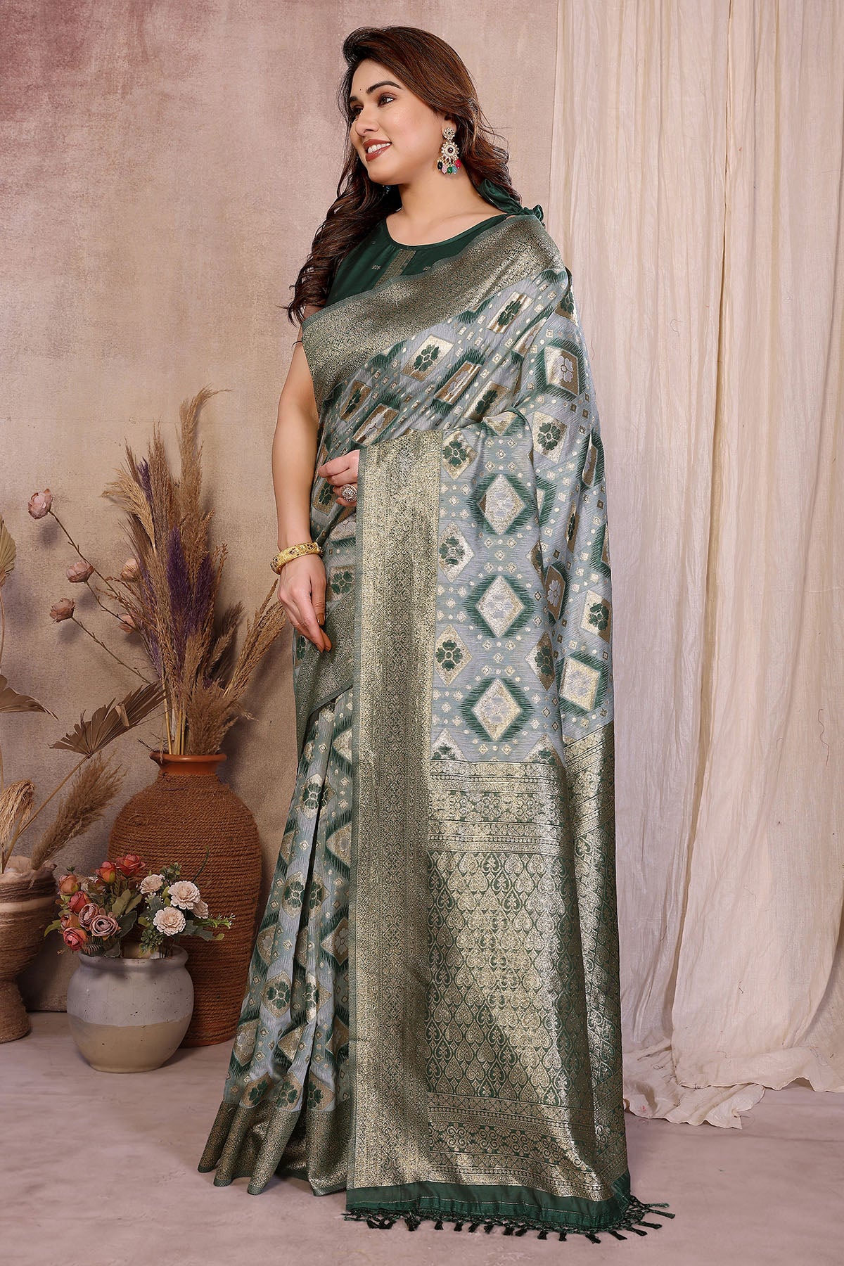 Pure Cotton Green Weave Saree