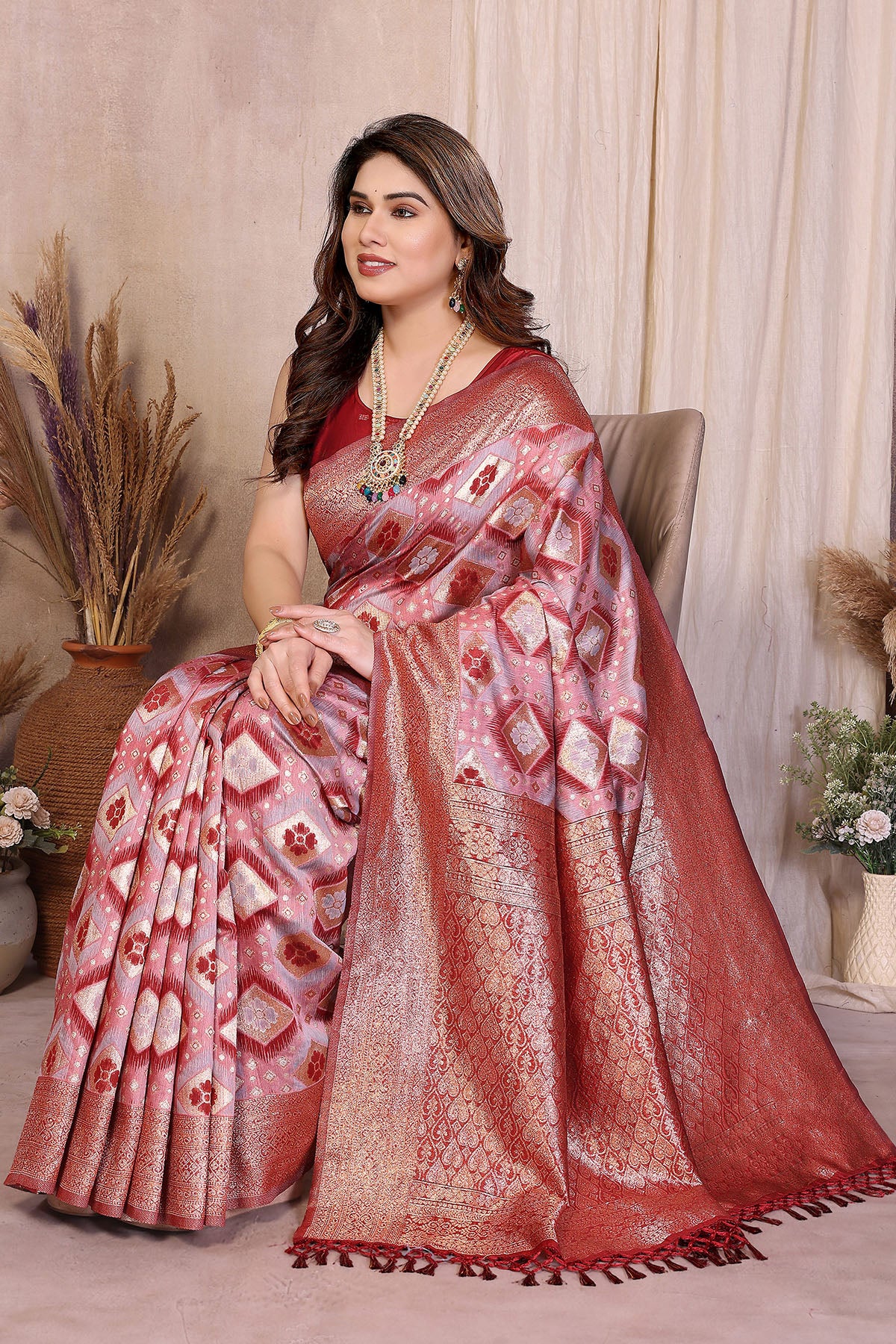 Pure Cotton Red Weaving Saree