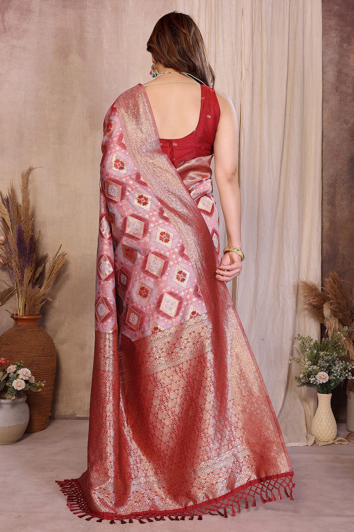 Pure Cotton Red Weaving Saree