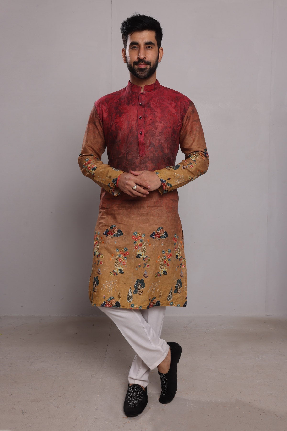 Buy Pure Linen Ombre Printed Kurta by SNEHA B - Men for men online at ScrollnShops