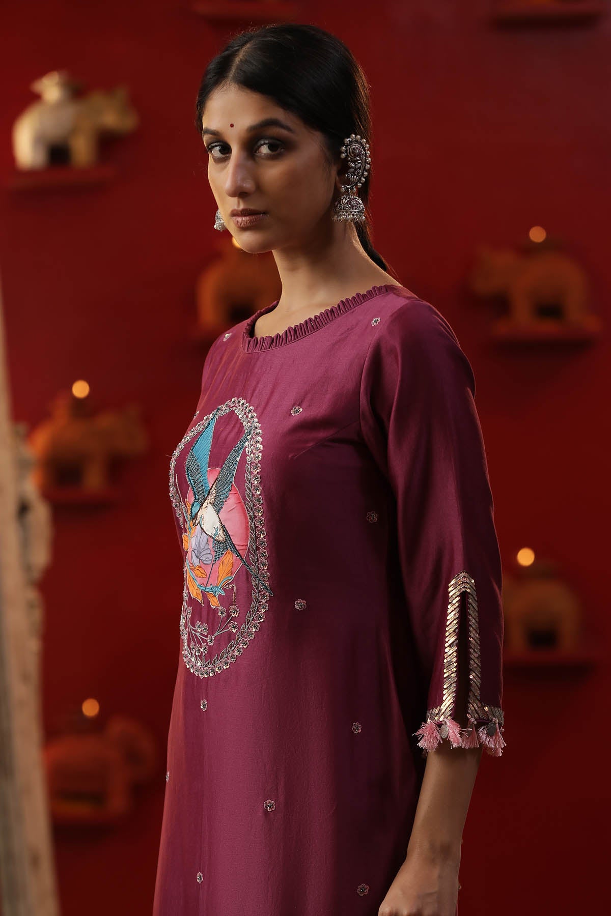 Purple Hand Painted Kurta Set