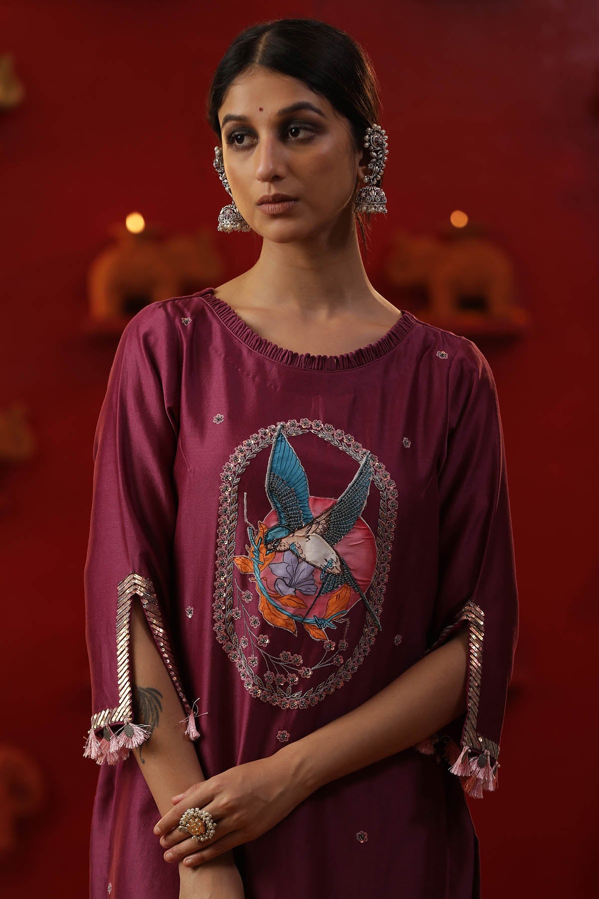 Purple Hand Painted Kurta Set