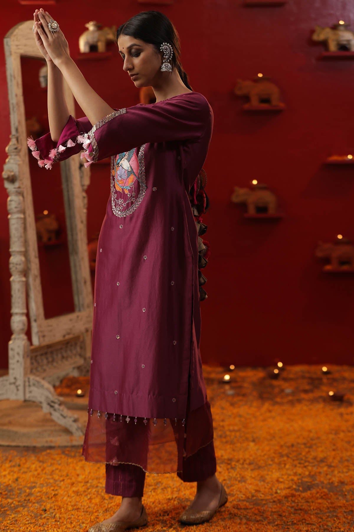Purple Hand Painted Kurta Set