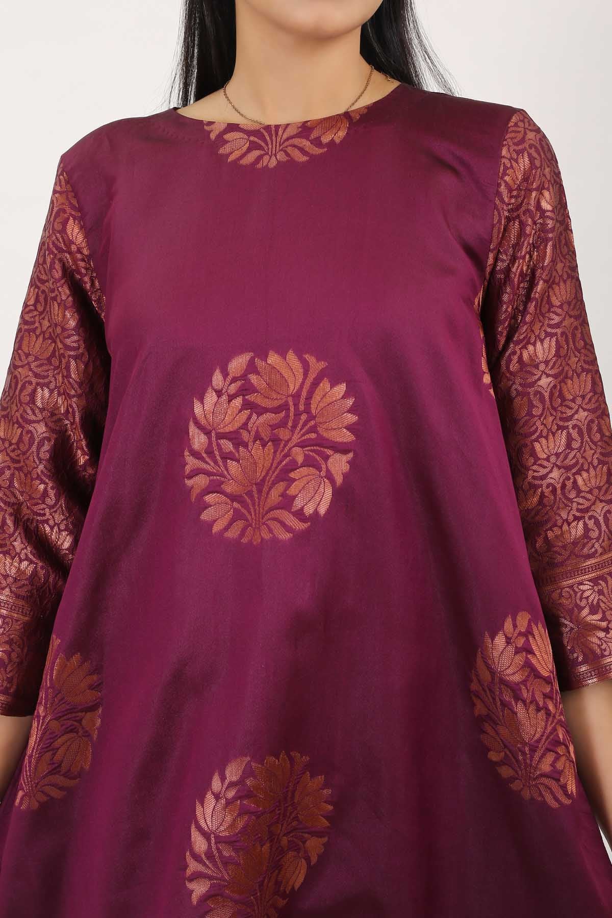 Purple Brocade Silk Kurta Set