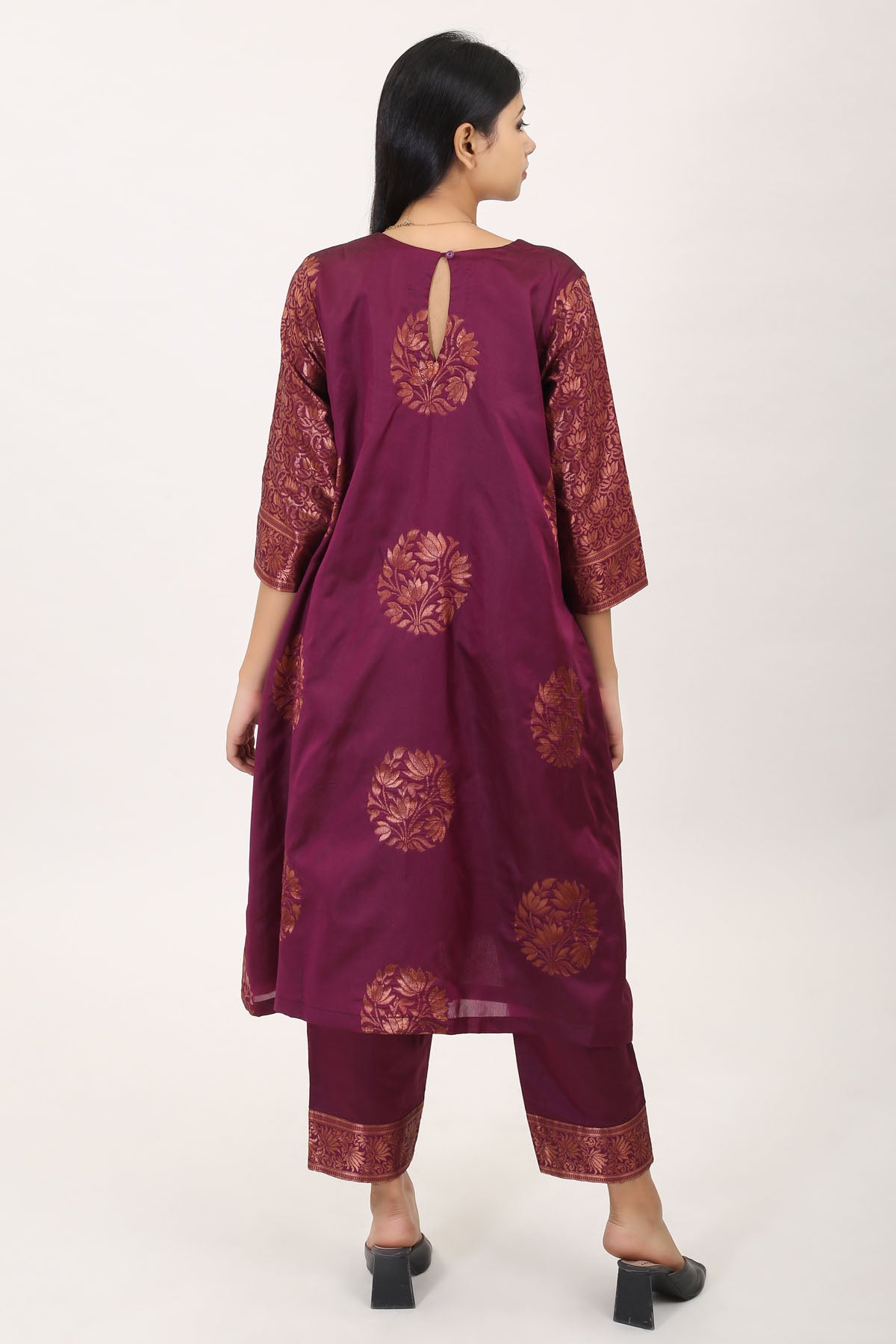 Purple Brocade Silk Kurta Set