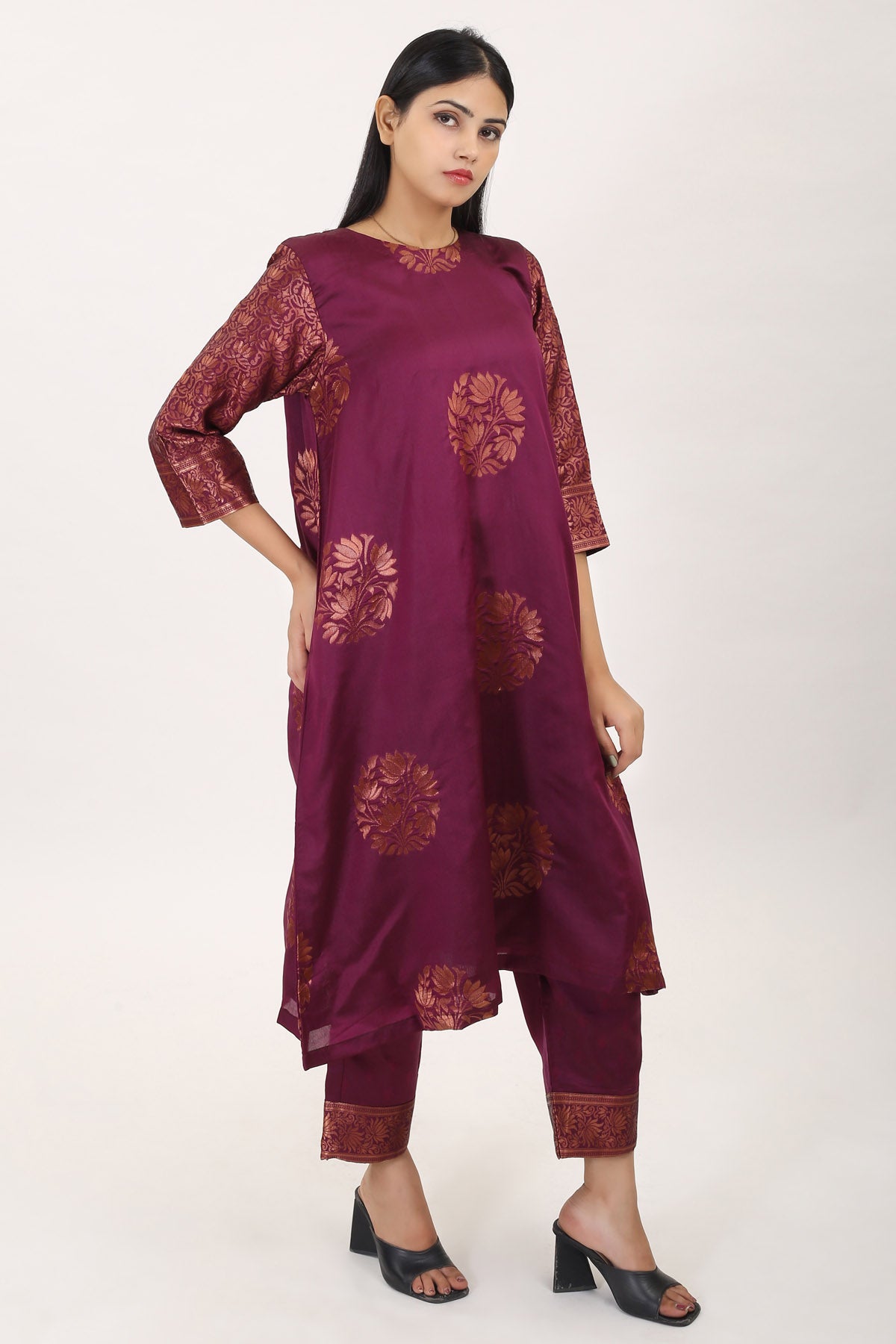 Purple Brocade Silk Kurta Set