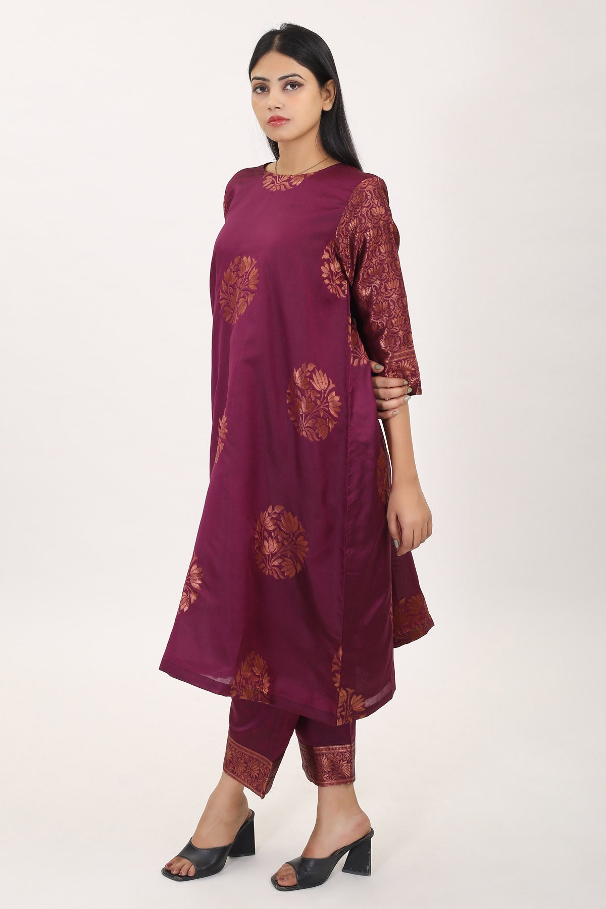 Purple Brocade Silk Kurta Set