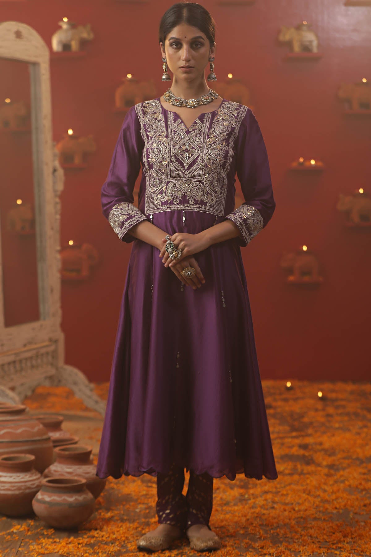 Purple Chanderi Dori Anarkali Set