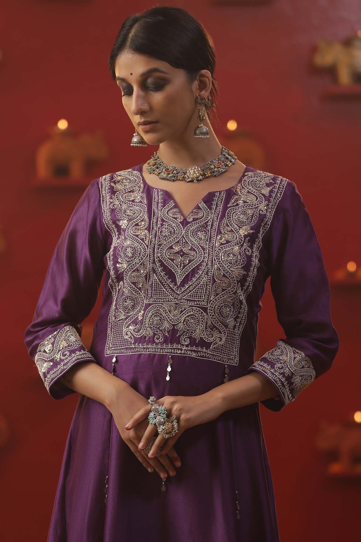 Purple Chanderi Dori Anarkali Set