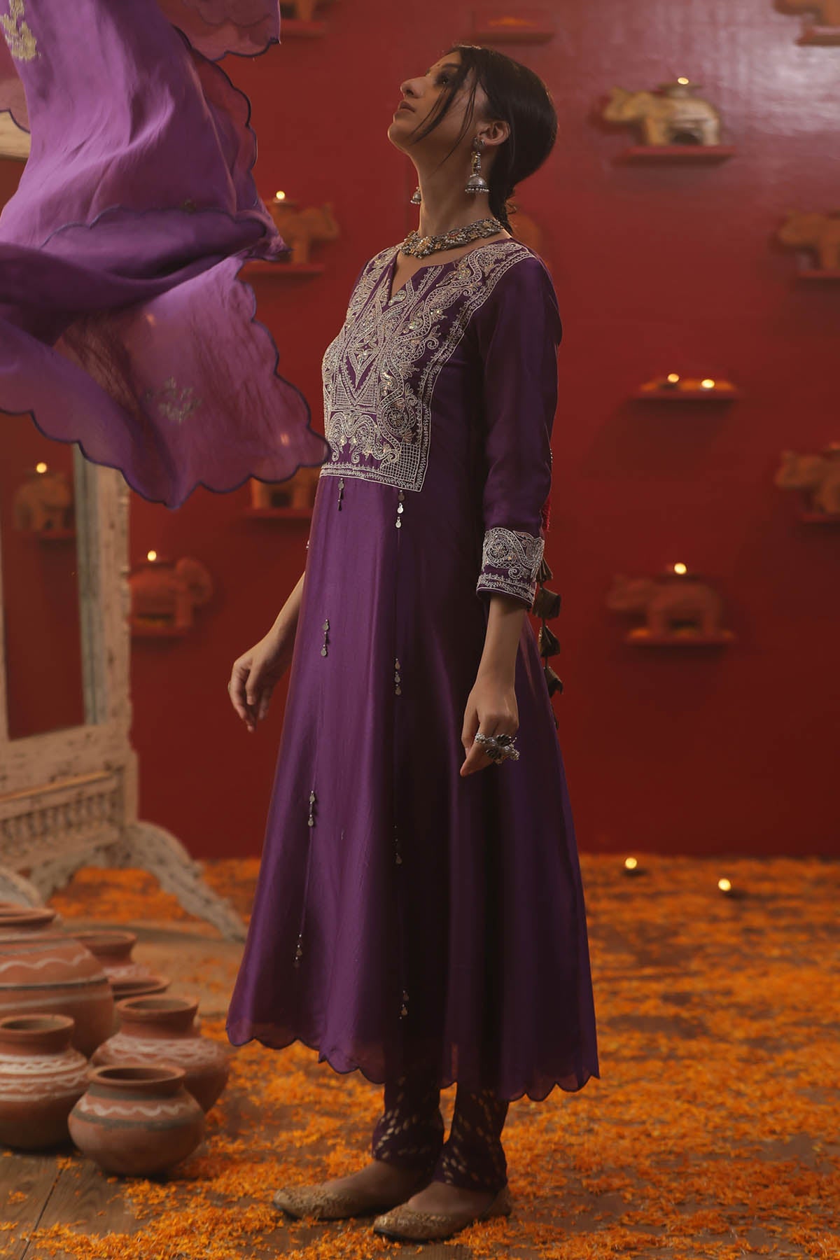 Purple Chanderi Dori Anarkali Set