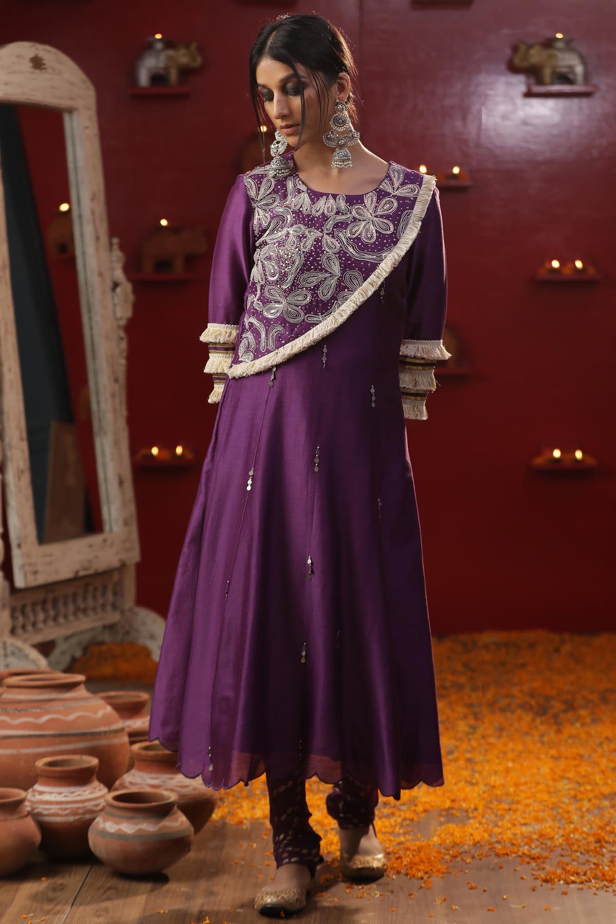 Purple Chanderi Dori Kurta Set