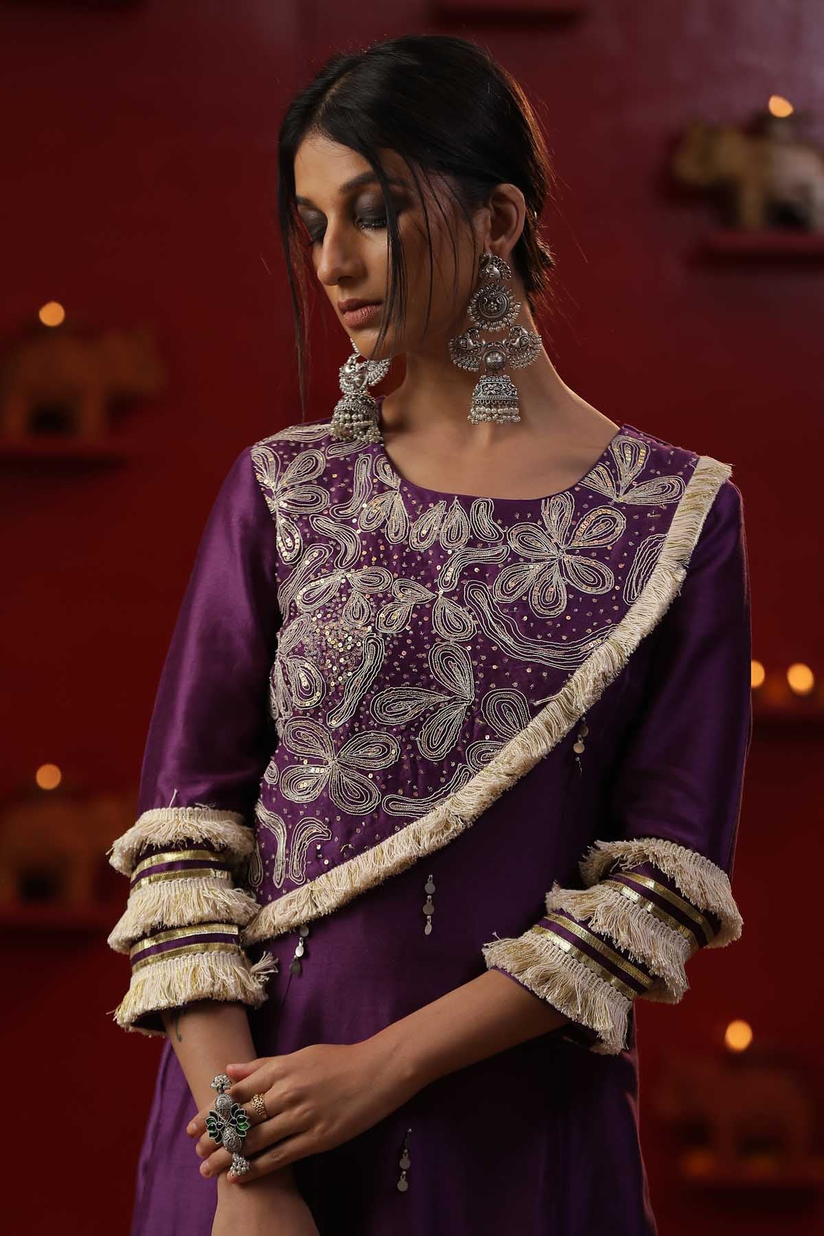 Purple Chanderi Dori Kurta Set