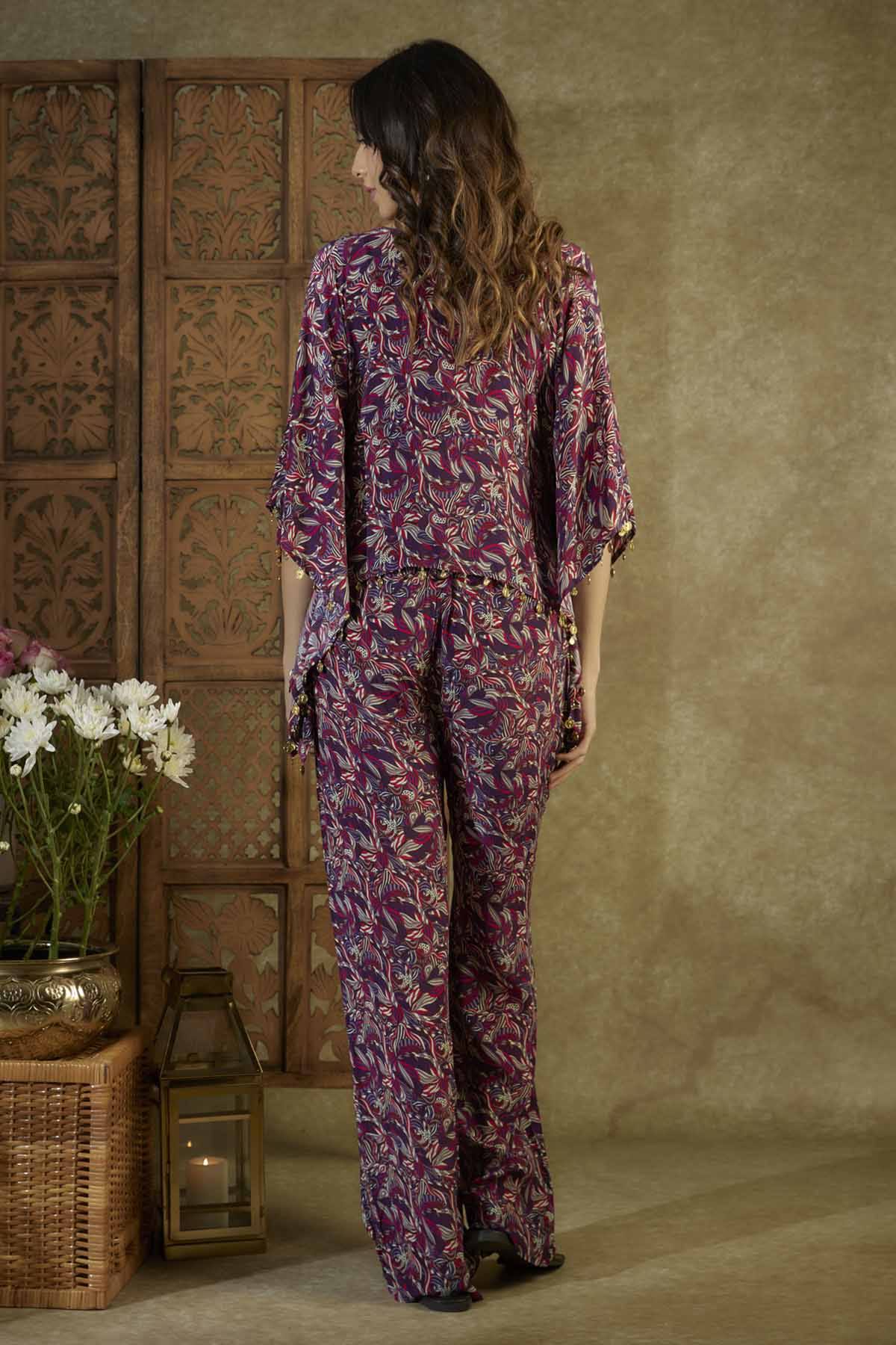 Purple Coins Embroidered Kaftan Set