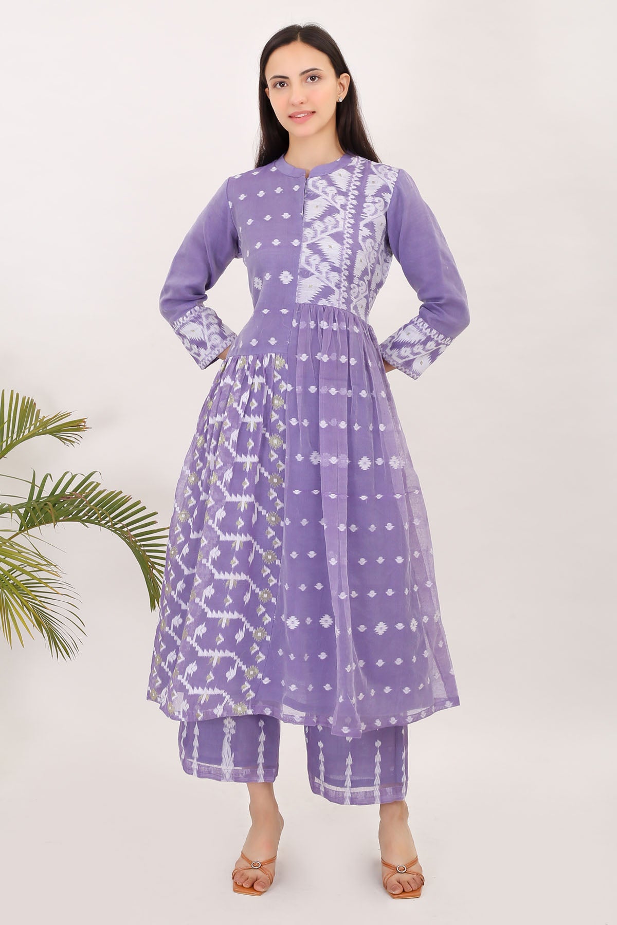 Purple Cotton Jamdani Kurta Set