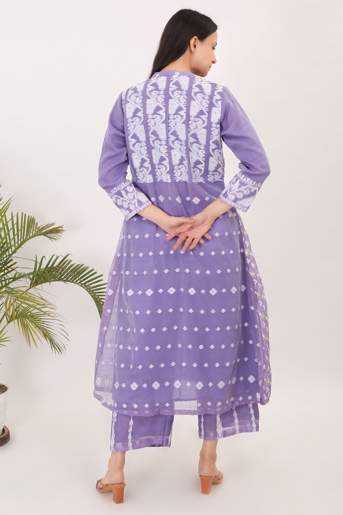 Purple Cotton Jamdani Kurta Set