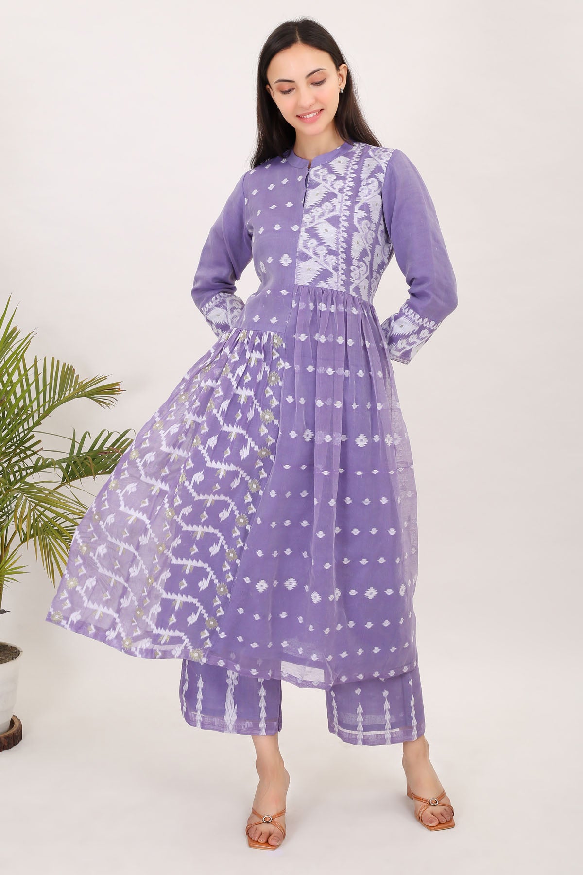 Purple Cotton Jamdani Kurta Set
