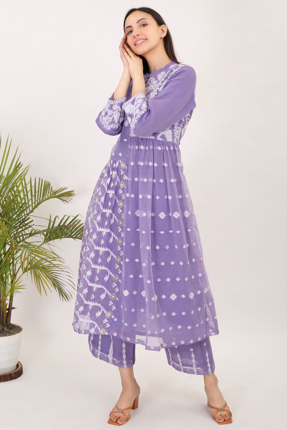 Purple Cotton Jamdani Kurta Set