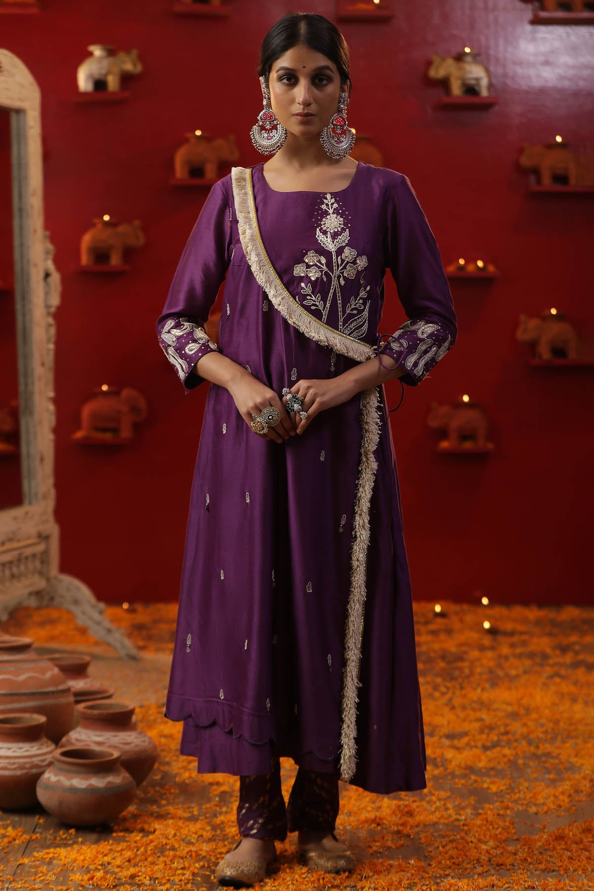 Purple Dori & Sequins Angrakha Set