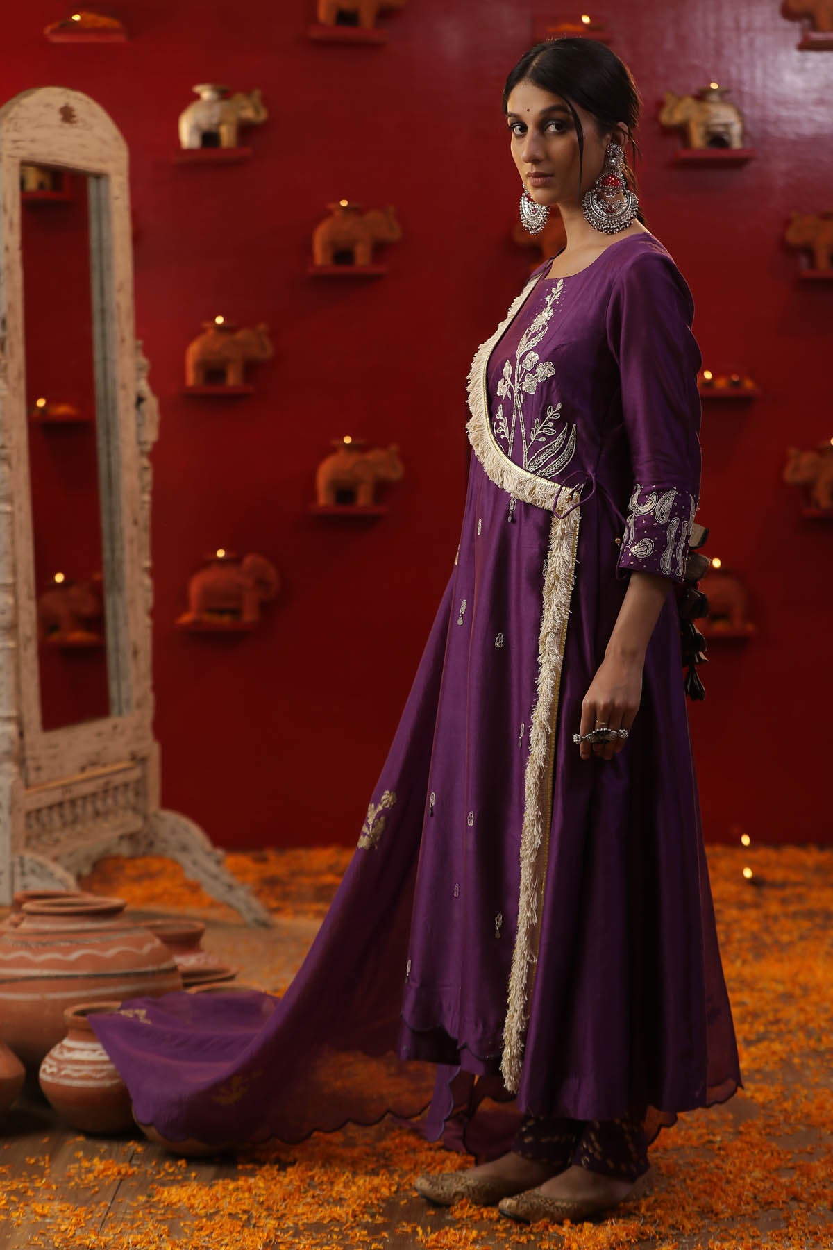 Purple Dori & Sequins Angrakha Set