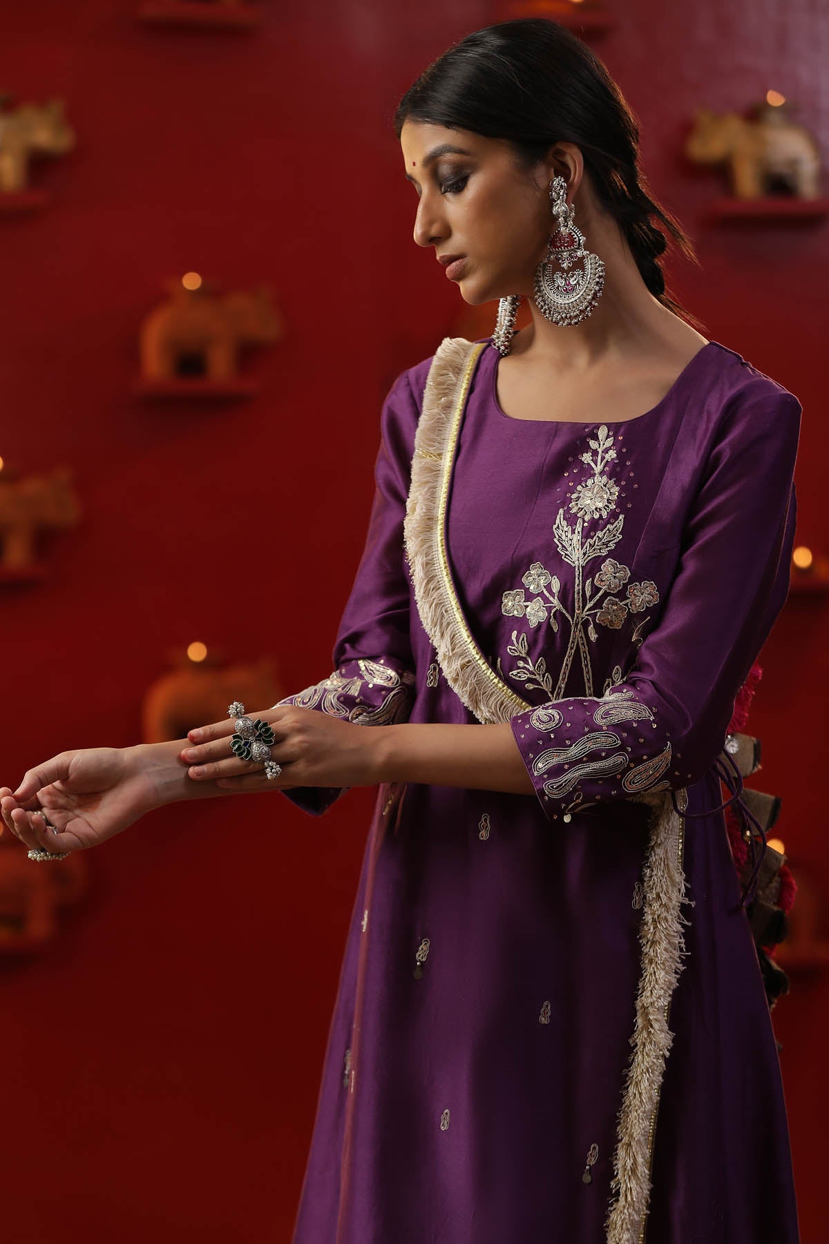 Purple Dori & Sequins Angrakha Set