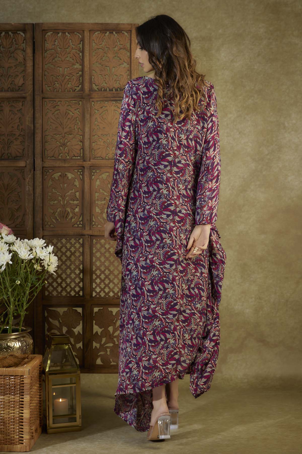 Purple Embroidered Crepe Kaftan