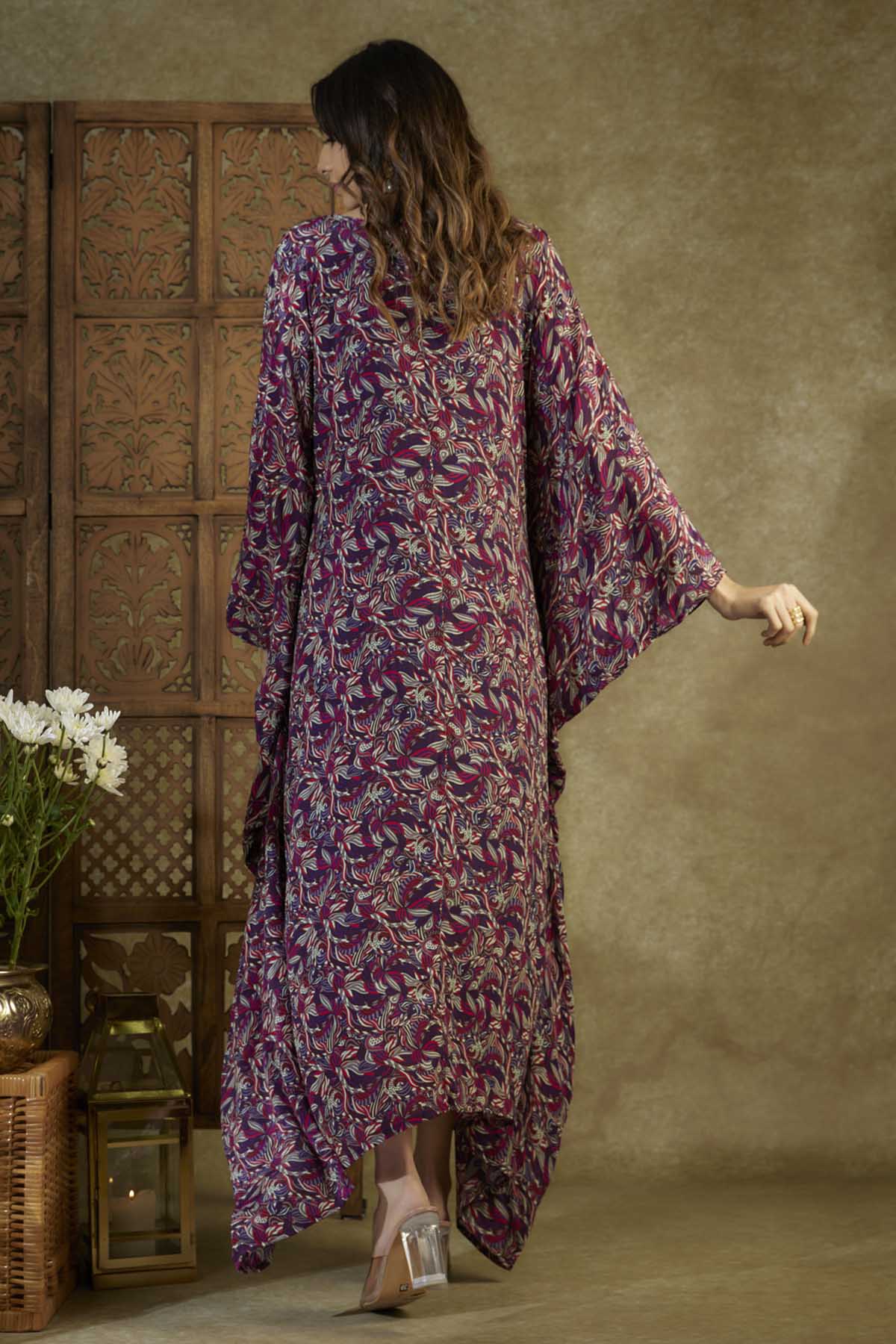 Purple Embroidered Crepe Kaftan