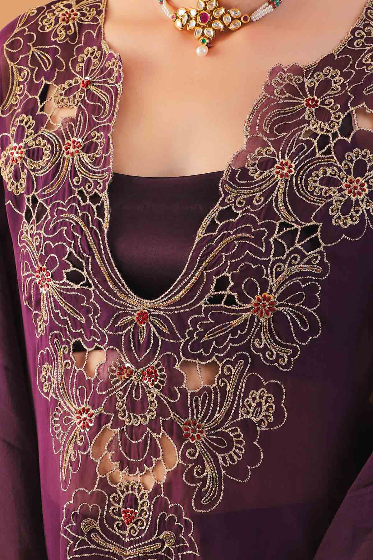 Purple Embroidered Kurta Set
