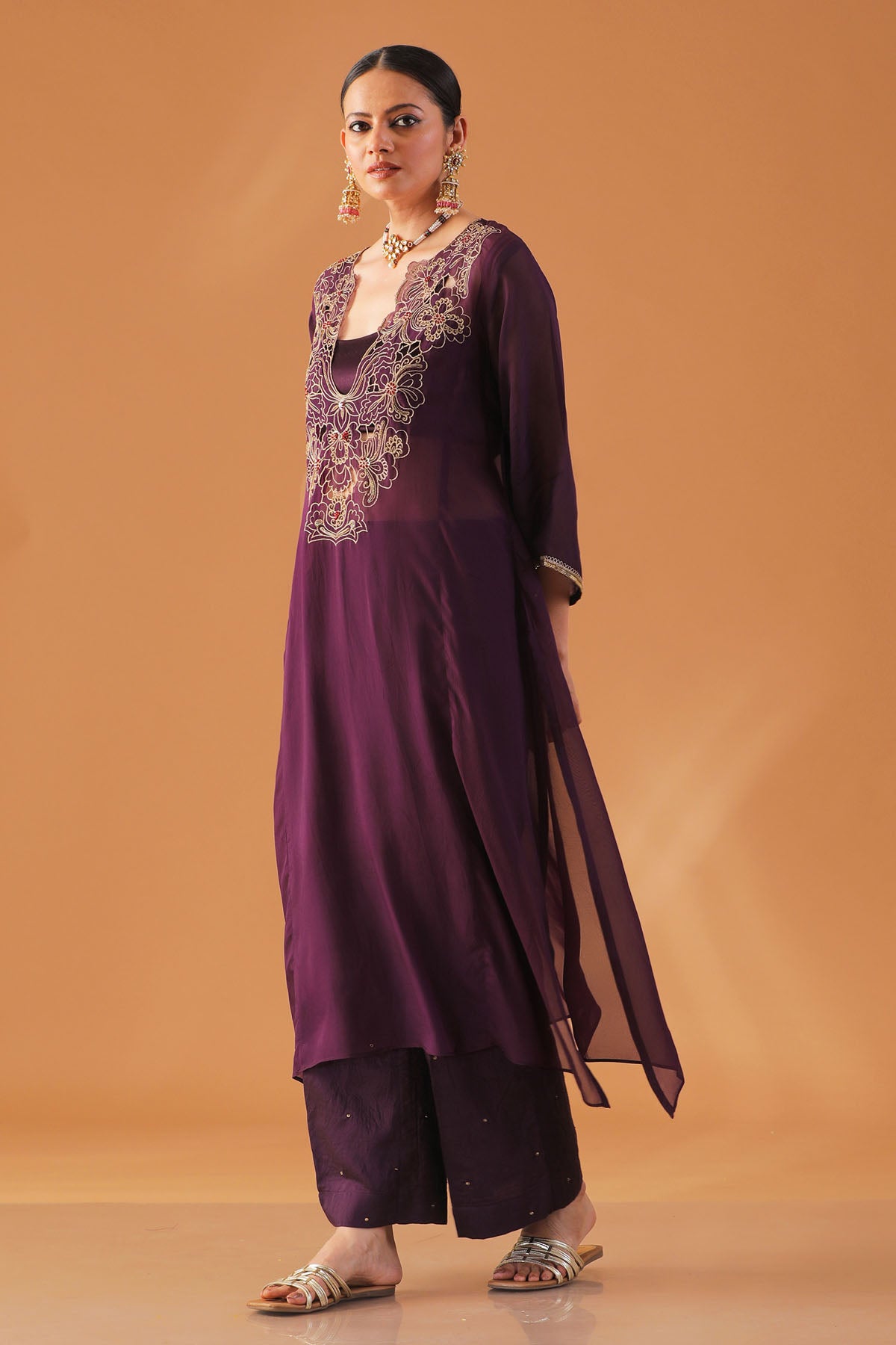 Purple Embroidered Kurta Set