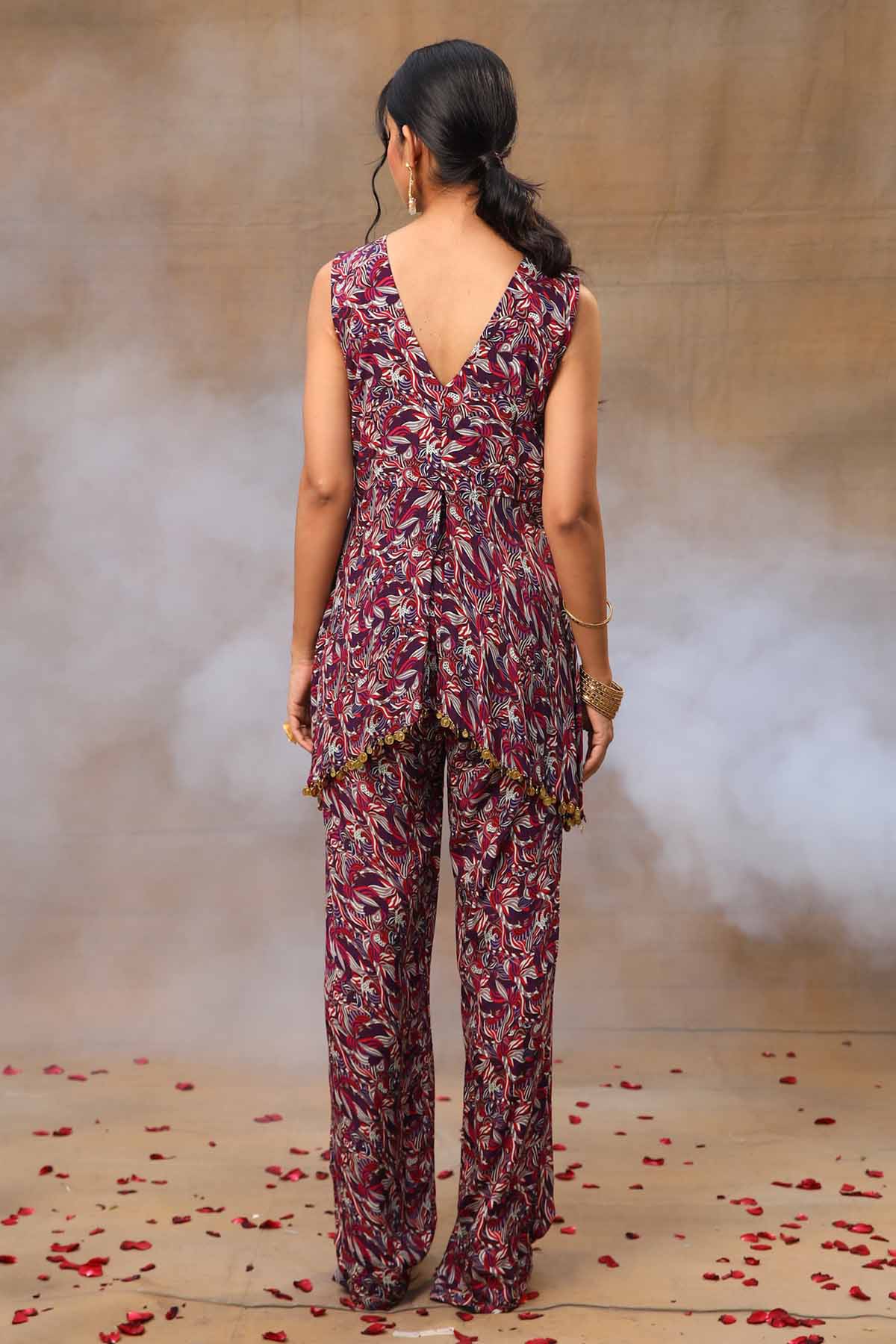 Purple Geometric Print Kurta Set