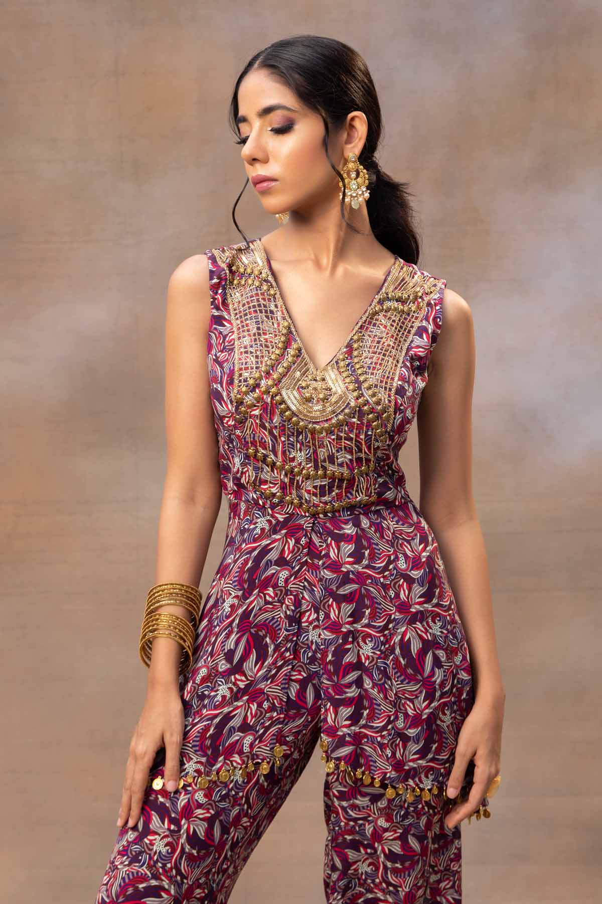 Purple Geometric Print Kurta Set