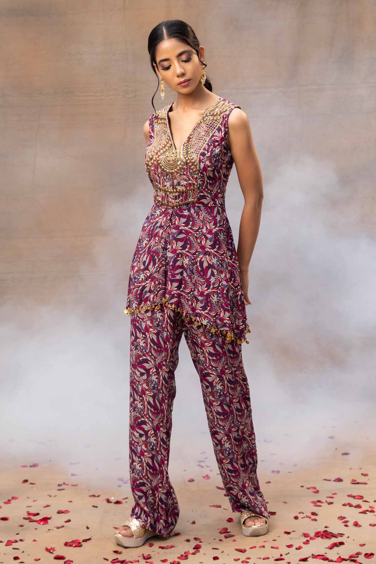 Purple Geometric Print Kurta Set