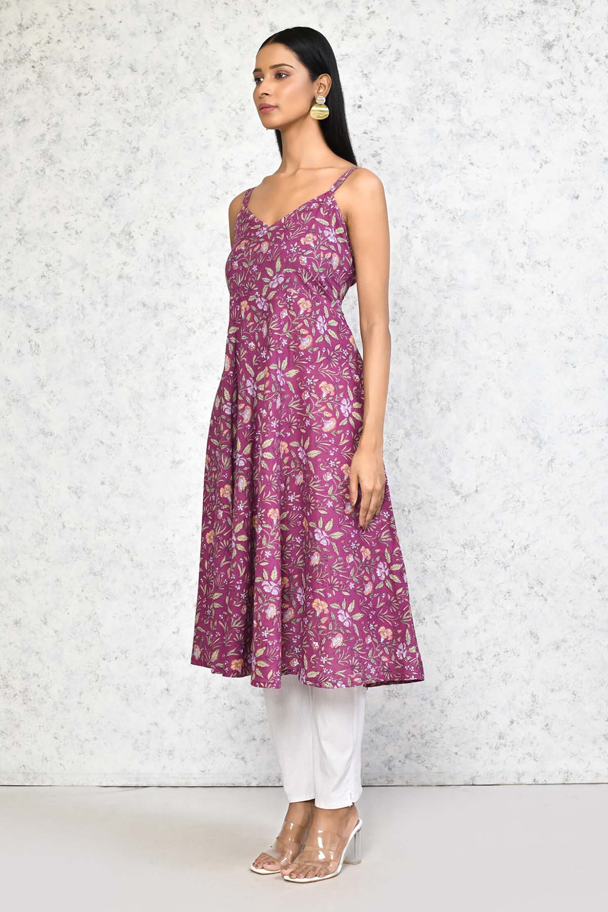 Purple Floral Midi Dress