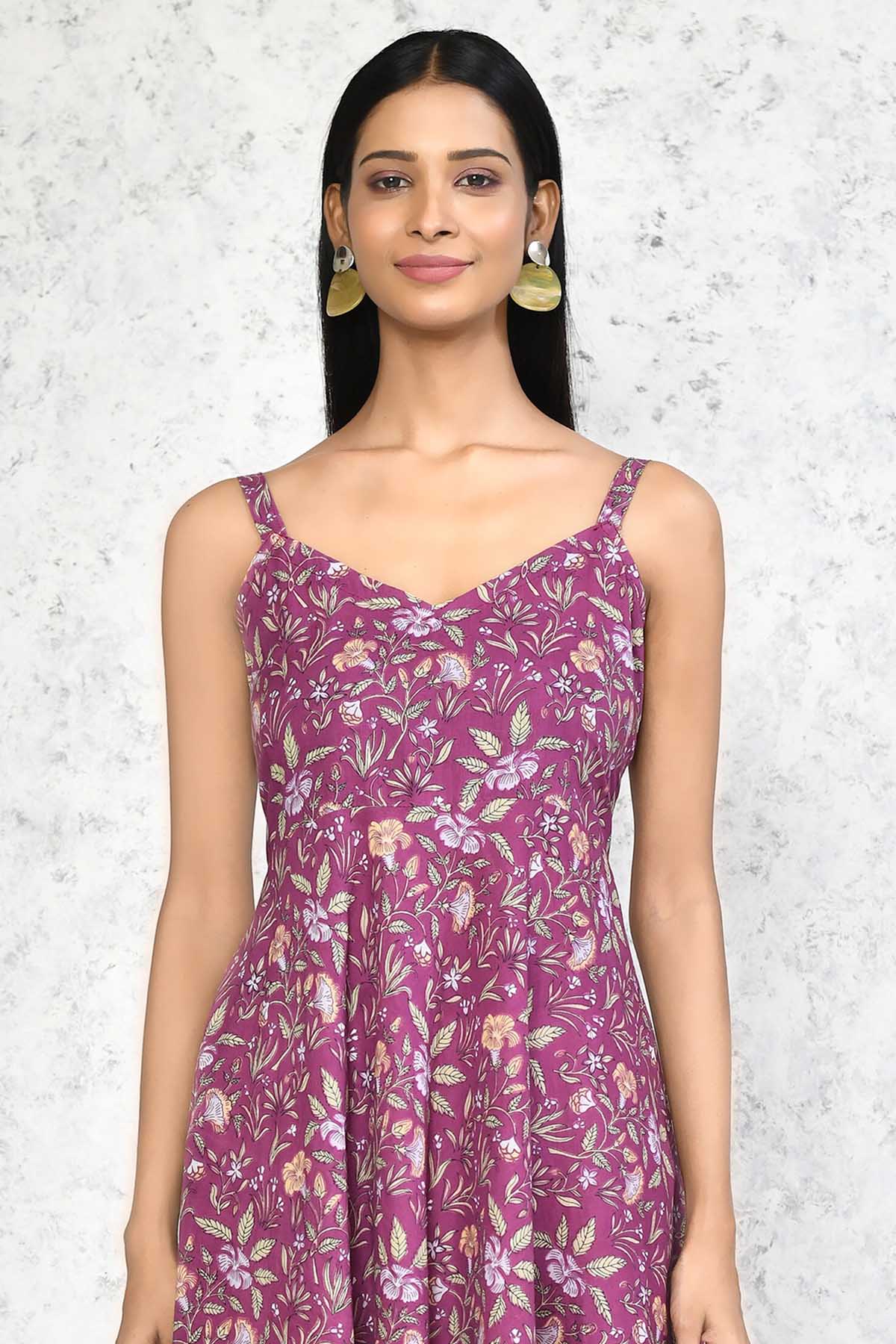 Purple Floral Midi Dress